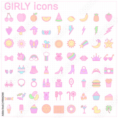 sweet girly icon set pastel color