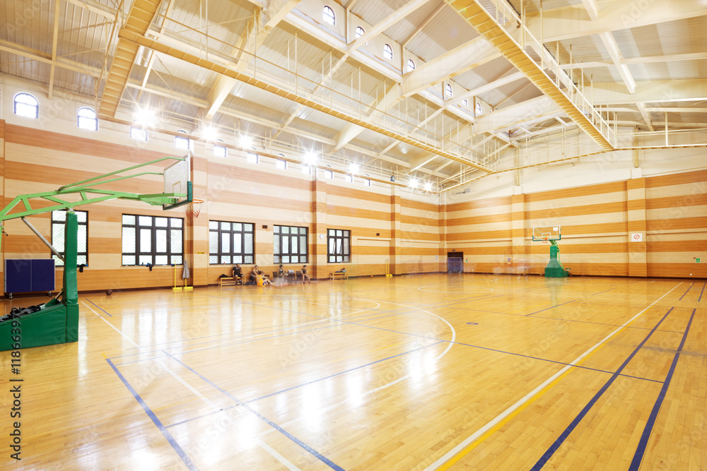 basketball court in modern gym - obrazy, fototapety, plakaty 