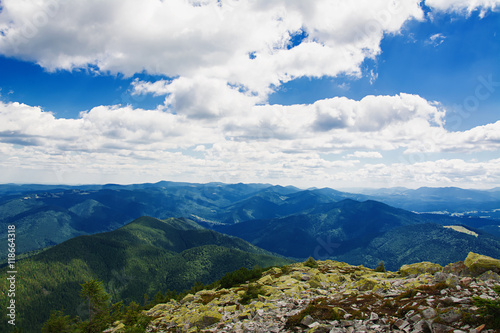 Summer morning in the mountains. Carpathian, Ukraine, Europe.