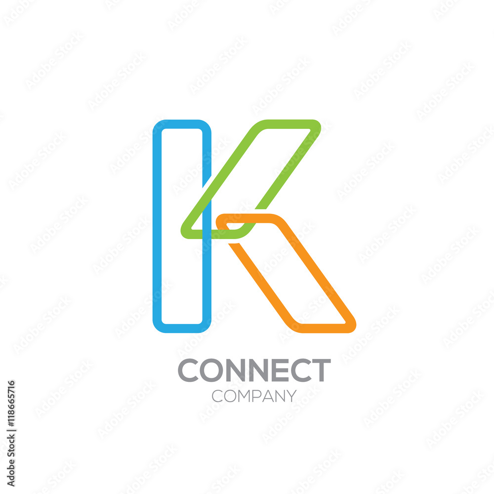 Letter K Logo Design.Linked shape square symbol Letter K Logo Design.Linked shape square symbol