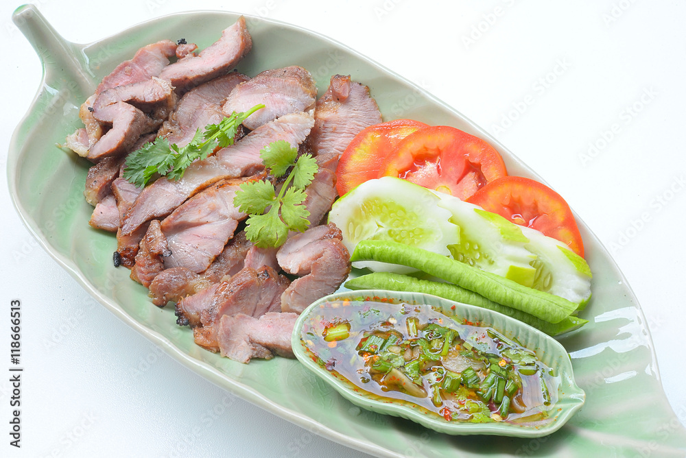 charcoal-boiled pork neck,Grill pork (Thai style food)
