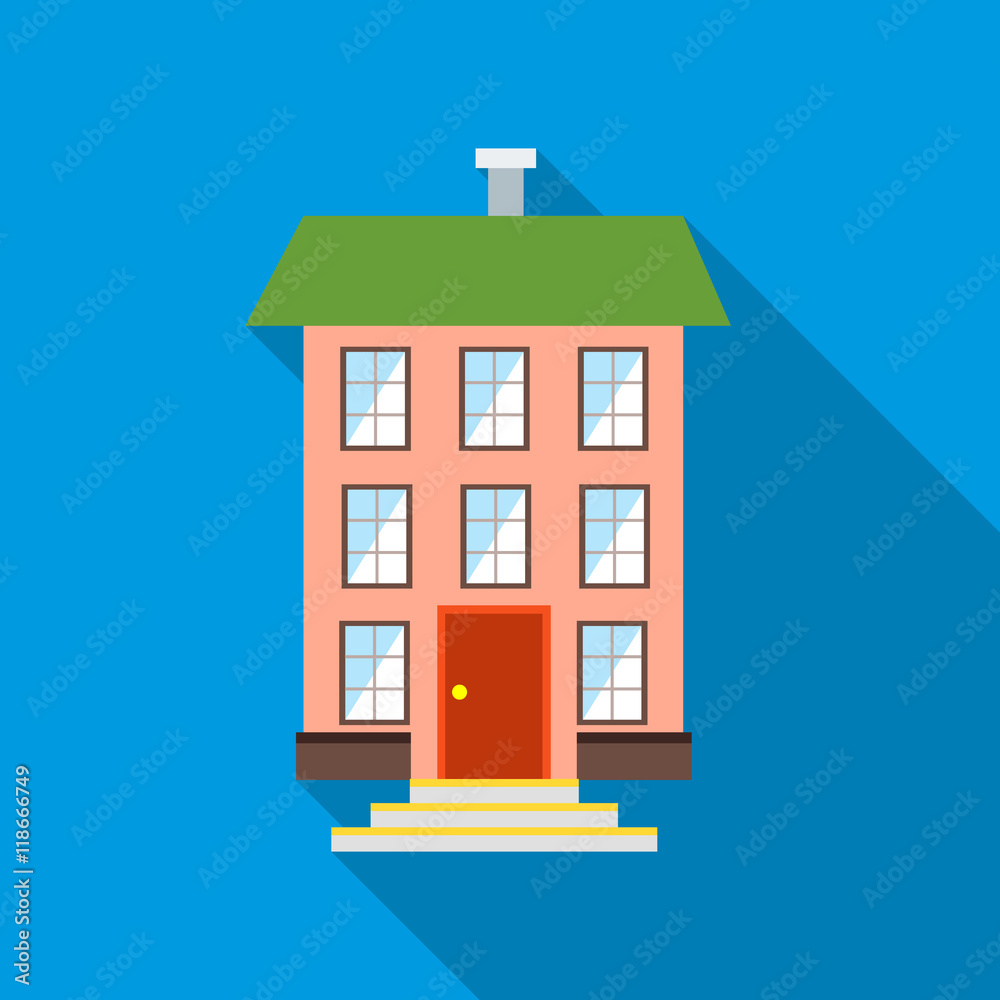 Three-story house icon in flat style with long shadow Three-story house icon in flat style with long shadow