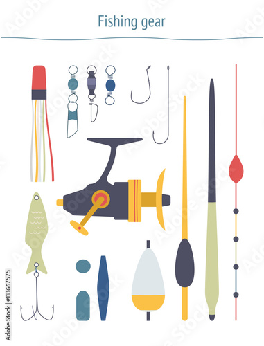 Vector set of fishing equipment