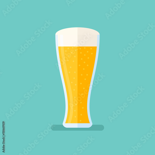 Glass of light beer isolated on background. Lager vector illustration. Flat style icon.