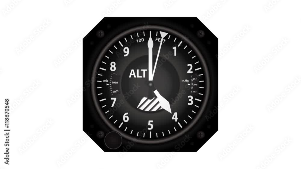 Aircraft altimeter climbing from zero to ten thousand feet and back to zero.
Aircraft altimeter climbing from zero to ten thousand feet and back to zero.
