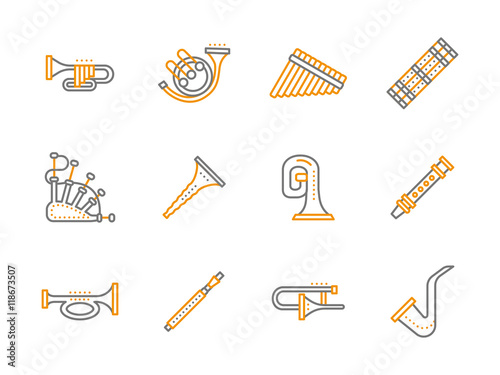 Simple line musical instruments vector icons set