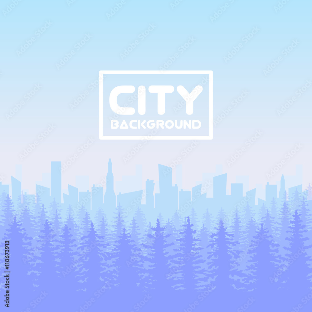 Panorama of vector city with forest Panorama of vector city with forest
