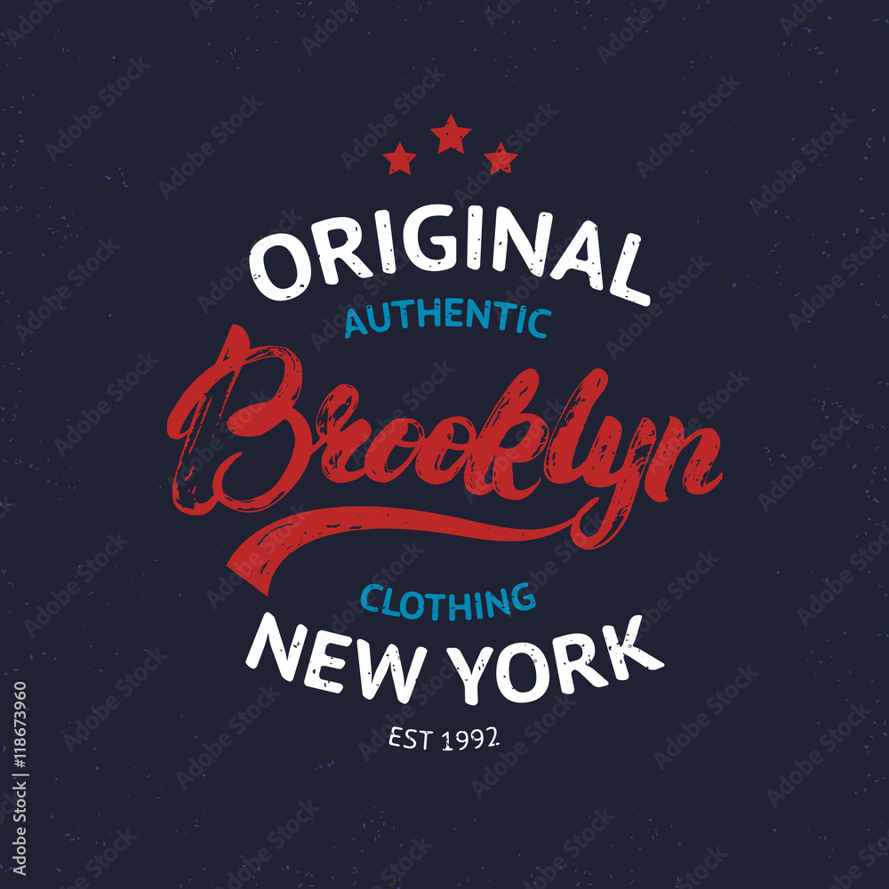 Vintage Brooklyn label. Quality tee print. Brooklyn hand written