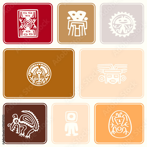 Seamless background with American Indians relics dingbats characters for your design