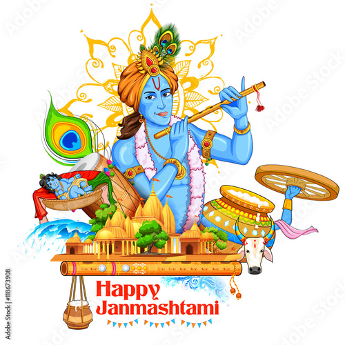 Lord Krishana in Happy Janmashtami © vectomart