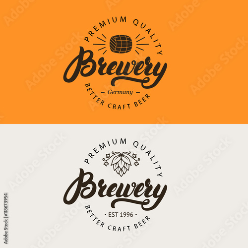 Brewery hand written lettering logo, label, emblem for beer house, bar, pub, brewing company, brewery, tavern. Vector illustration.