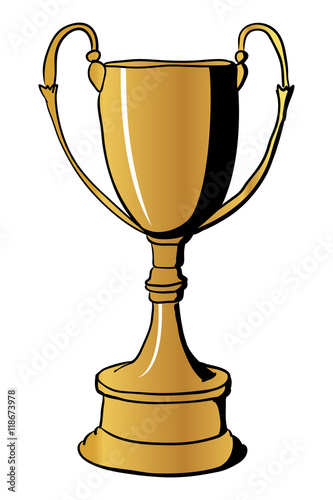 Gold Winners Trophy Cup. Hand drawn vector illustration with black contours