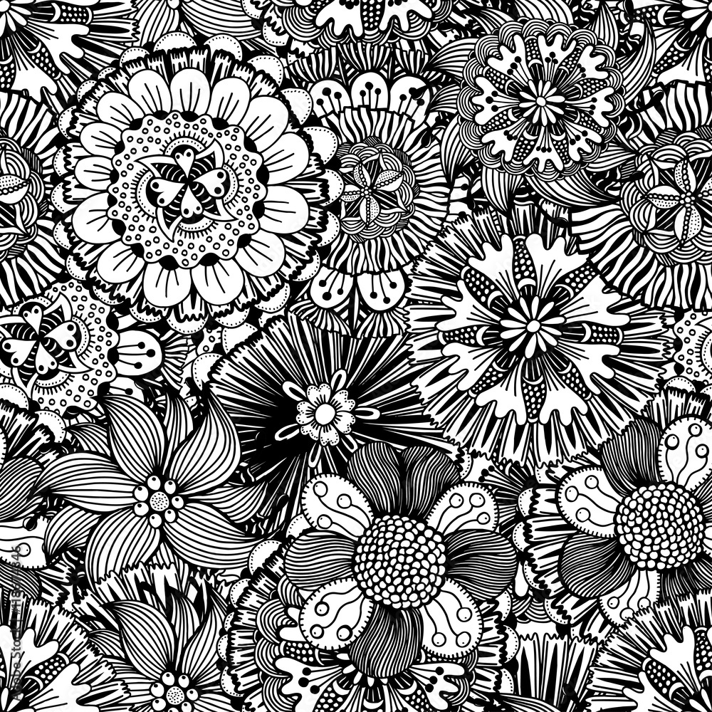 Seamless Monochrome Floral Pattern Seamless Monochrome Floral Pattern