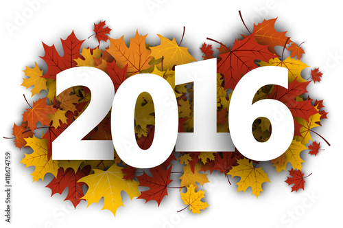 2016 autumn background with maple leaves.