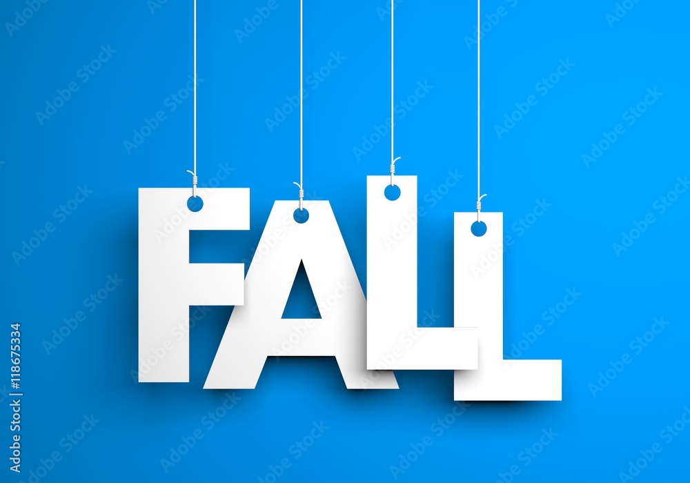Fall - text hanging on the strings. 3d illustration Fall - text hanging on the strings. 3d illustration
