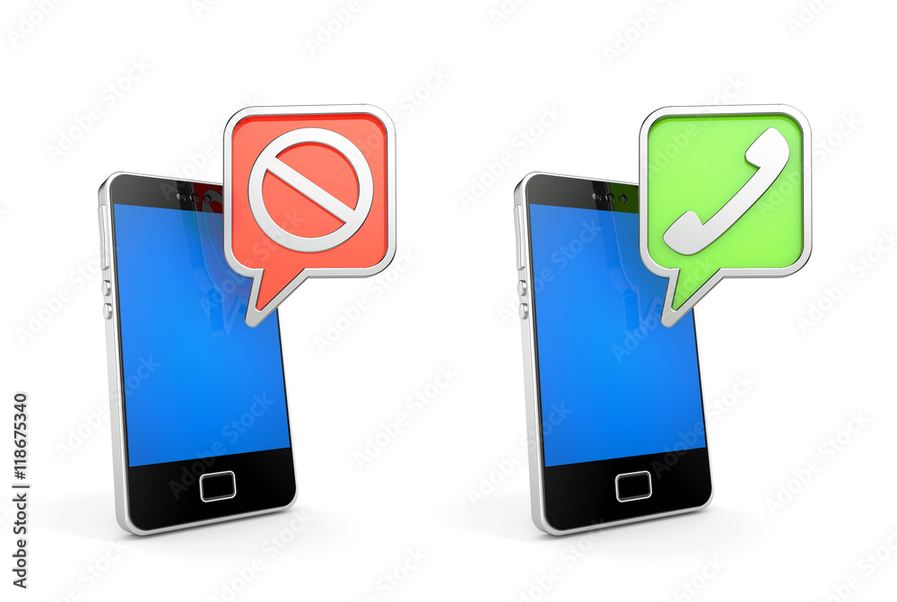 Accept and reject. Mobile phones with signs. 3d illustration Accept and reject. Mobile phones with signs. 3d illustration