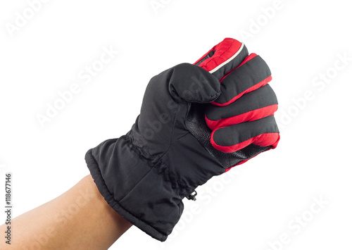 Hand in winter gloves isolated on white background,handful.