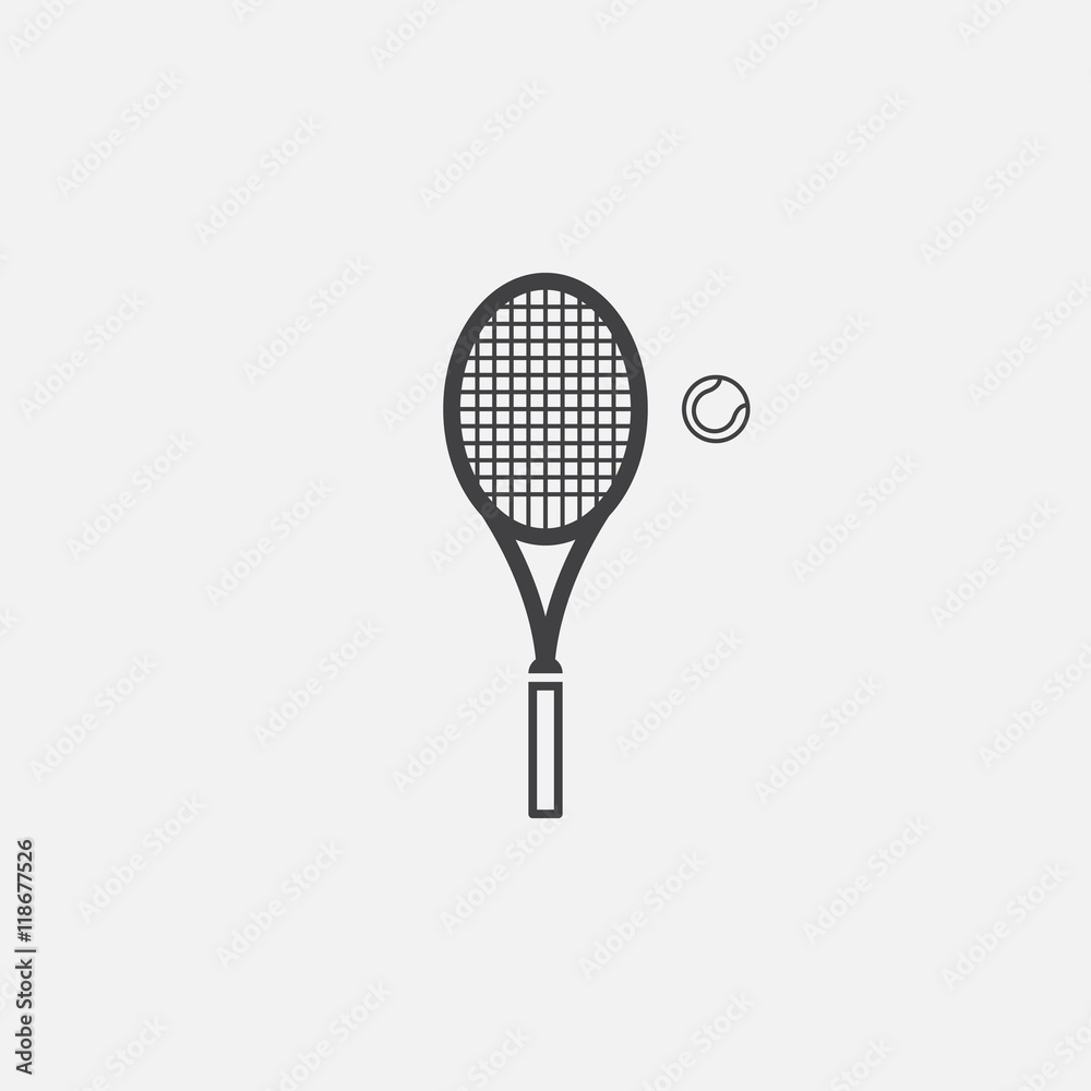 Tennis racket with ball icon vector, solid logo illustration, pictogram isolated on white Tennis racket with ball icon vector, solid logo illustration, pictogram isolated on white