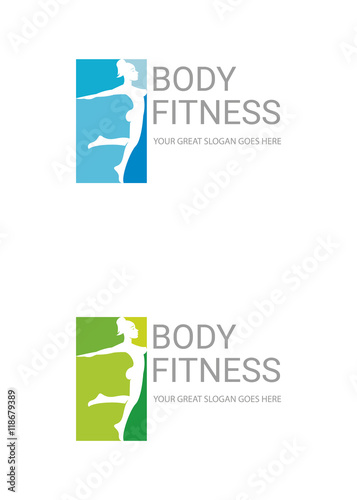 Fitness logo. Girls warm-up illustration 