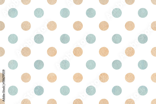 Watercolor beige and blue polka dot background.
