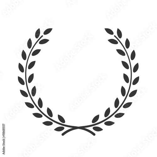 A laurel wreath icon, symbol of victory and achievement. Vintage design element for medals, awards, coat of arms or anniversary logo. Gray silhouette, isolated on white background. Vector illustration