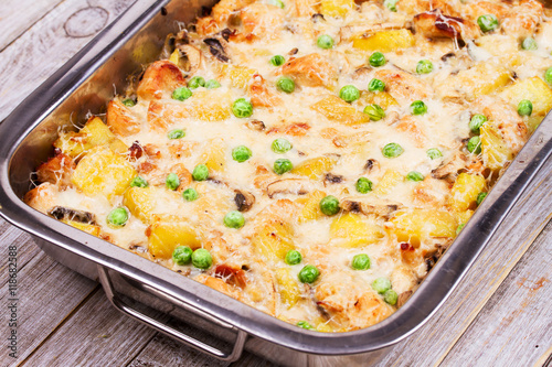 Baked Creamy Chicken with Potato and Mushrooms