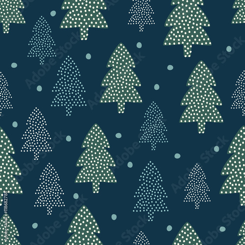 Christmas pattern - Xmas trees and snow. Happy New Year nature seamless background. Forest design for winter holidays. Vector winter holidays print for textile, wallpaper, fabric, wallpaper.