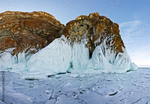 Rocks Olkhon in ice. Lake Baikal