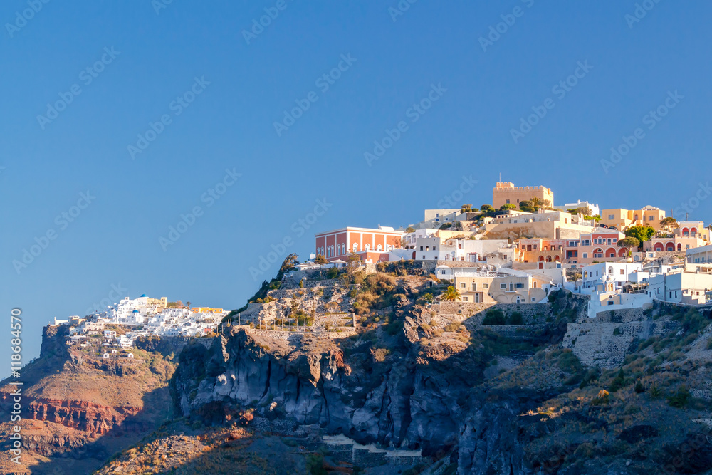Fira. Aerial view of the city.