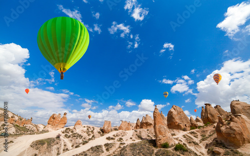 hot air balloons flying over Dream Valley in Cappadocia