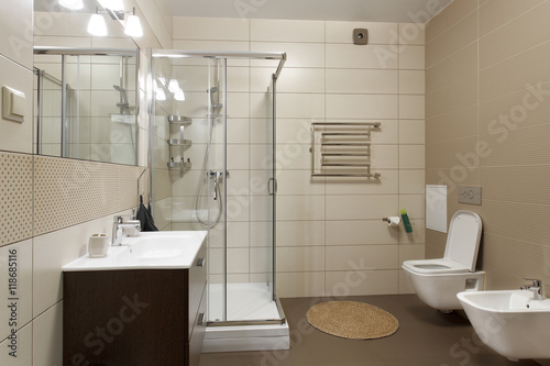 Large bathroom in brown tones