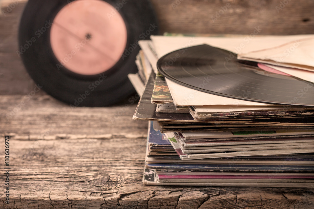 stack of old records (sepia)