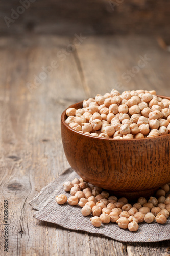  chickpeas in a wooden bowl