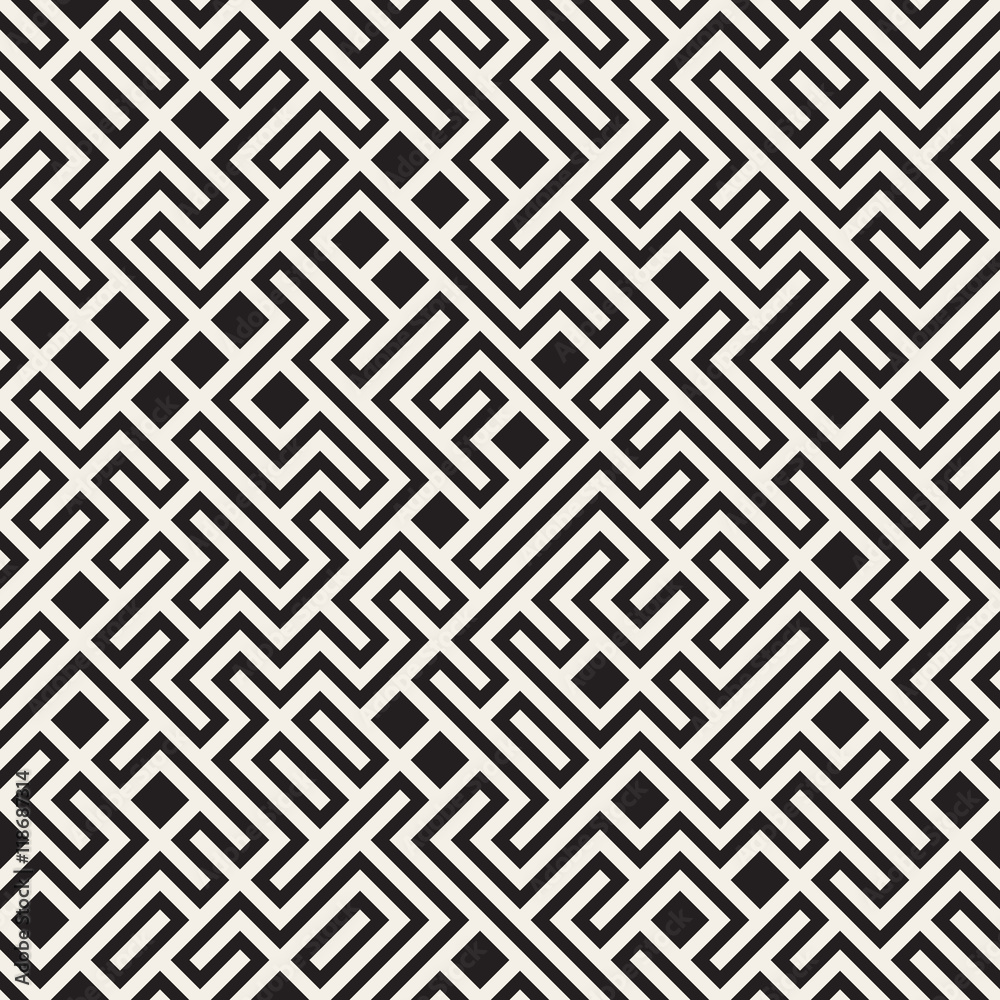 Vector Seamless Black and White Maze Lines Pattern Vector Seamless Black and White Maze Lines Pattern