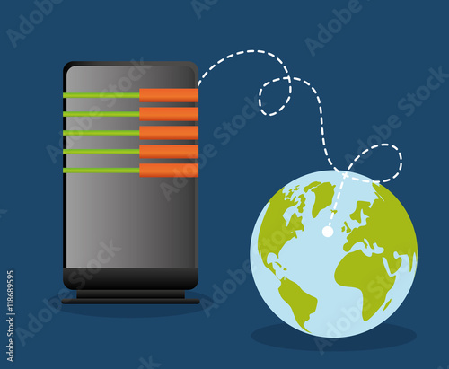 web hosting planet data center security system technology icon set. Colorful and flat design. Vector illustration