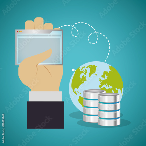 web hosting planet data center security system technology icon set. Colorful and flat design. Vector illustration