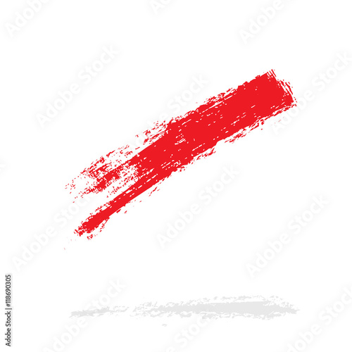 red line, grunge brush strokes ink paint isolated on white background