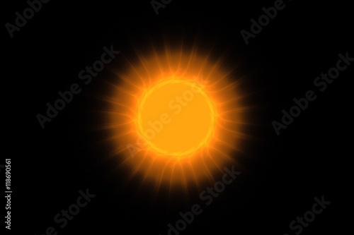 The fiery orange sun in the dark night sky