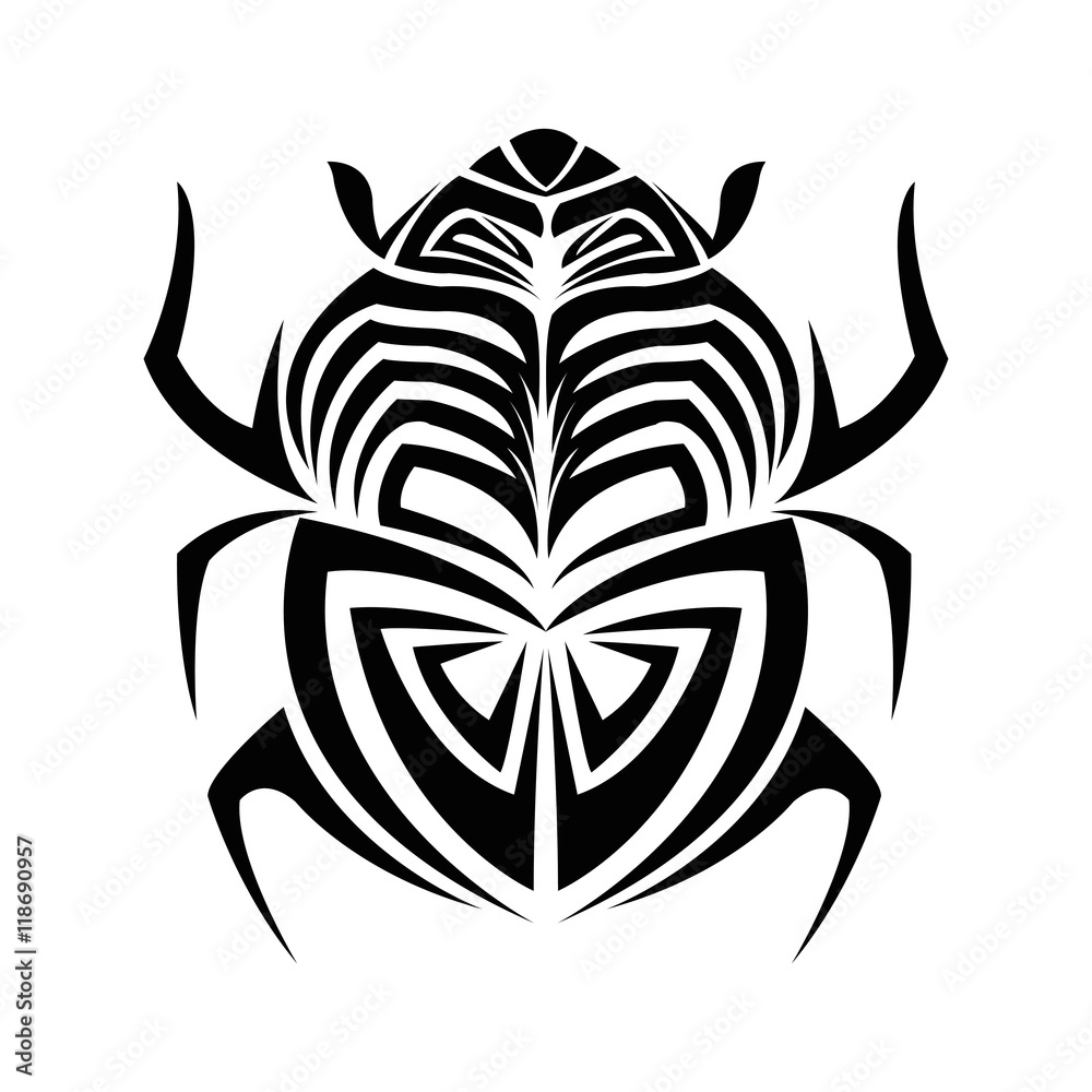 Premium Vector | Tattoo design skull red beetle line art engraving style