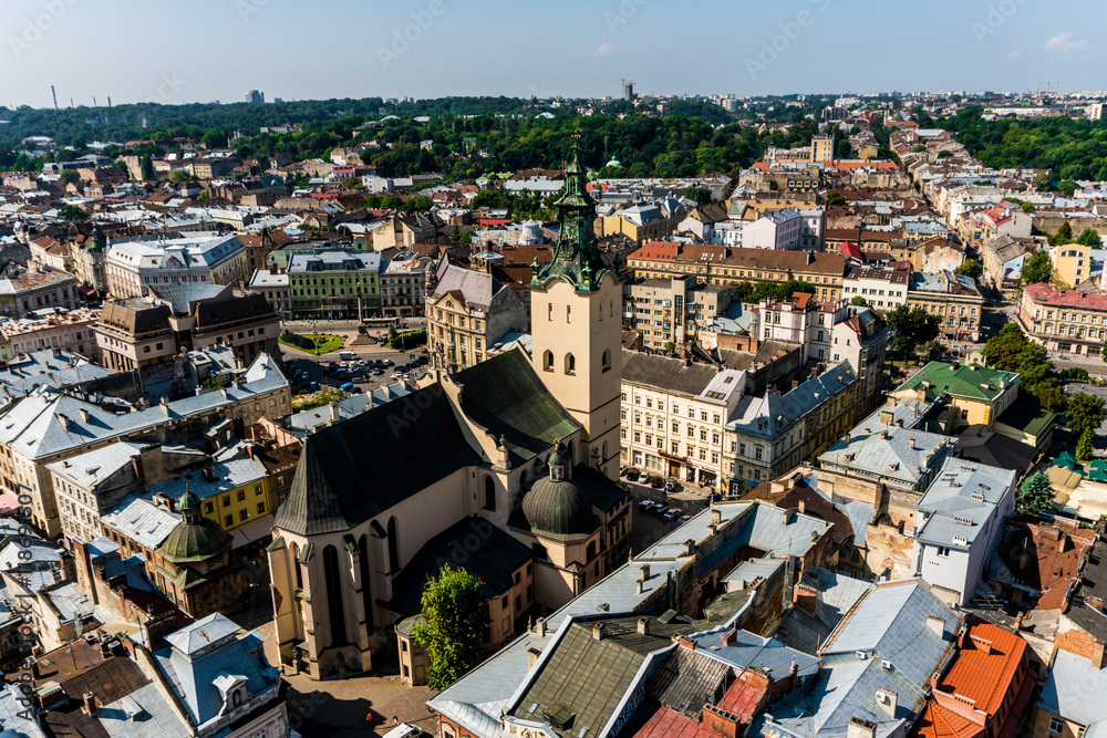 Lviv, Ukraine - 28 July 2016. Lviv old city panorama view