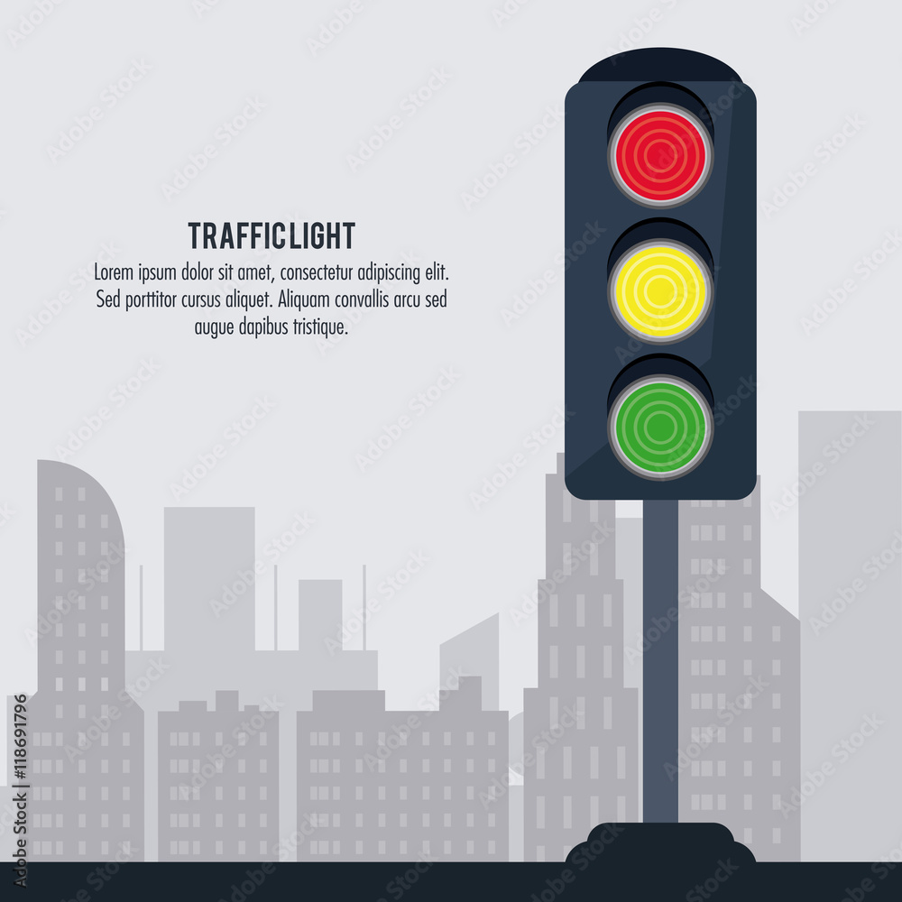 semaphore trafficlight sign warning road street icon. Colorful design. City silhouette background. Vector illustration
