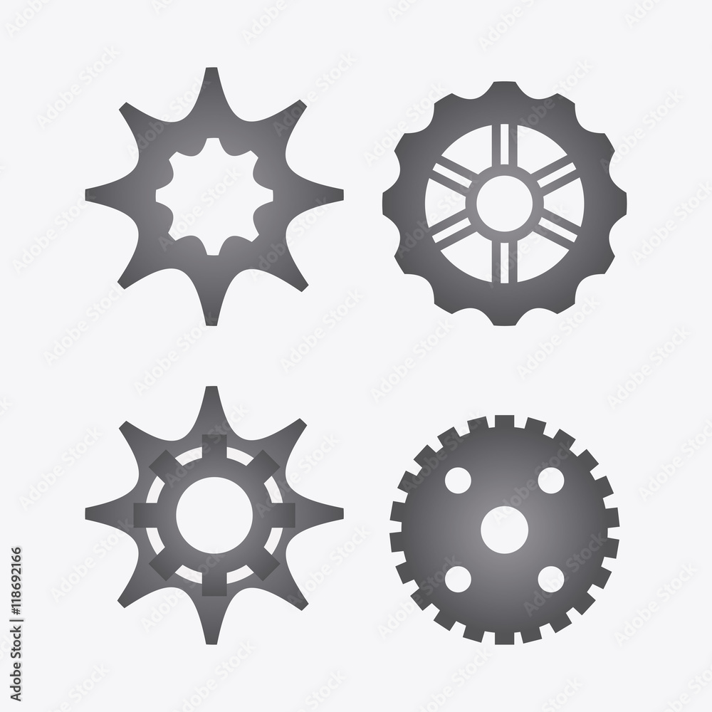 gear cog circle machine part metal icon set. Isolated and silhouette design. Vector illustration