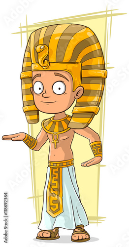 Cartoon young Egyptian Pharaon in golden clothes
