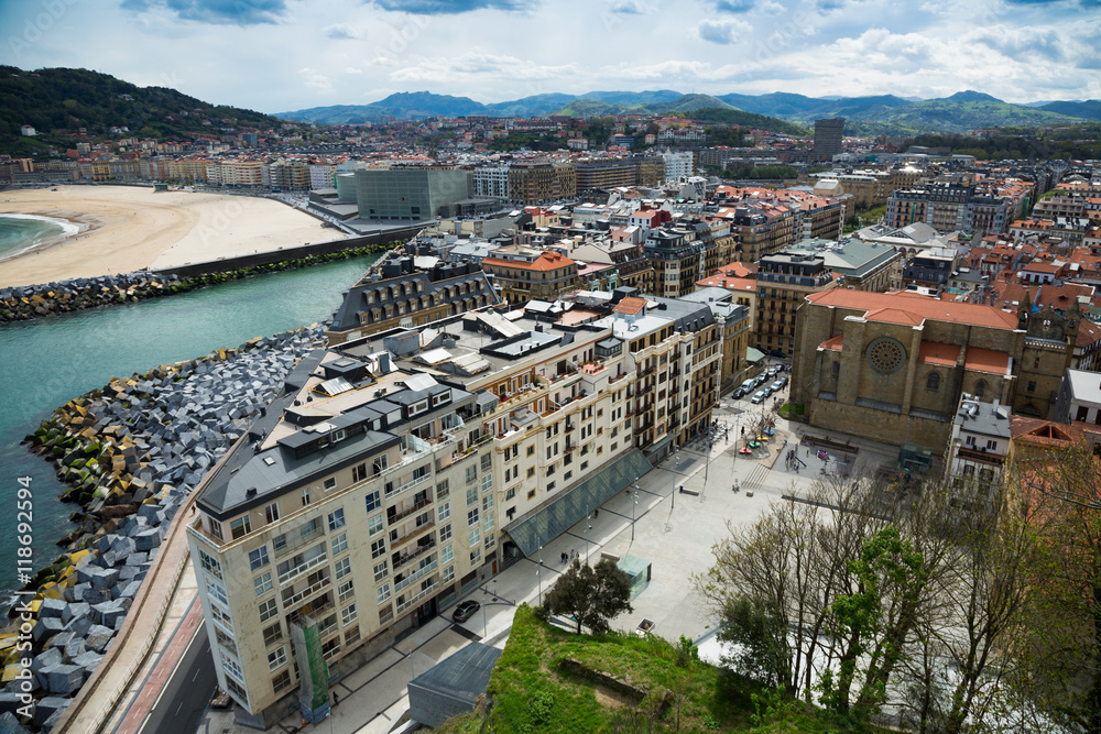 Fototapeta premium Above view of San Sebastian with river