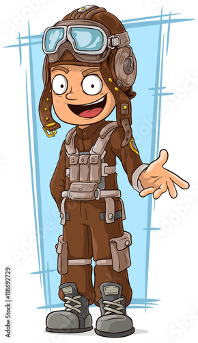 Cartoon retro pilot in leather uniform