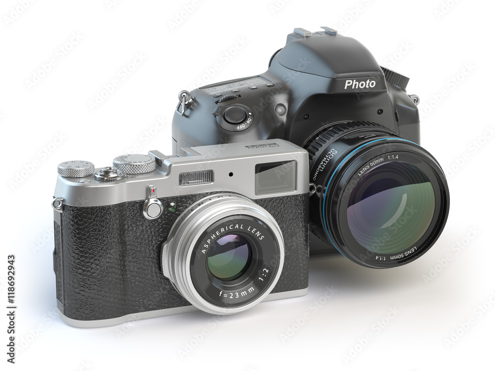 Digital cameras. Dslr and mirrorless stylized to retro vintage c Digital cameras. Dslr and mirrorless stylized to retro vintage c