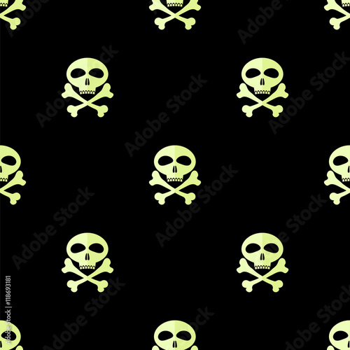 Skull Cross Bones Seamless Pattern. Skull Isolated on Black