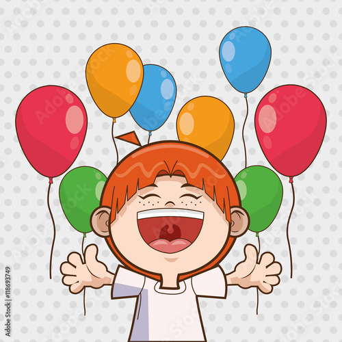 kid boy balloons cartoon scream celebration happy birthday icon. Colorful design. Vector illustration