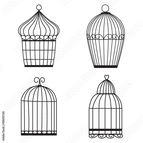 Silhouette birdcages collection set. 