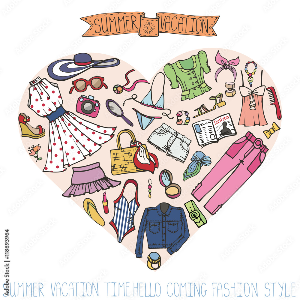 Sammer fashion set.Woman,colored wear in heart